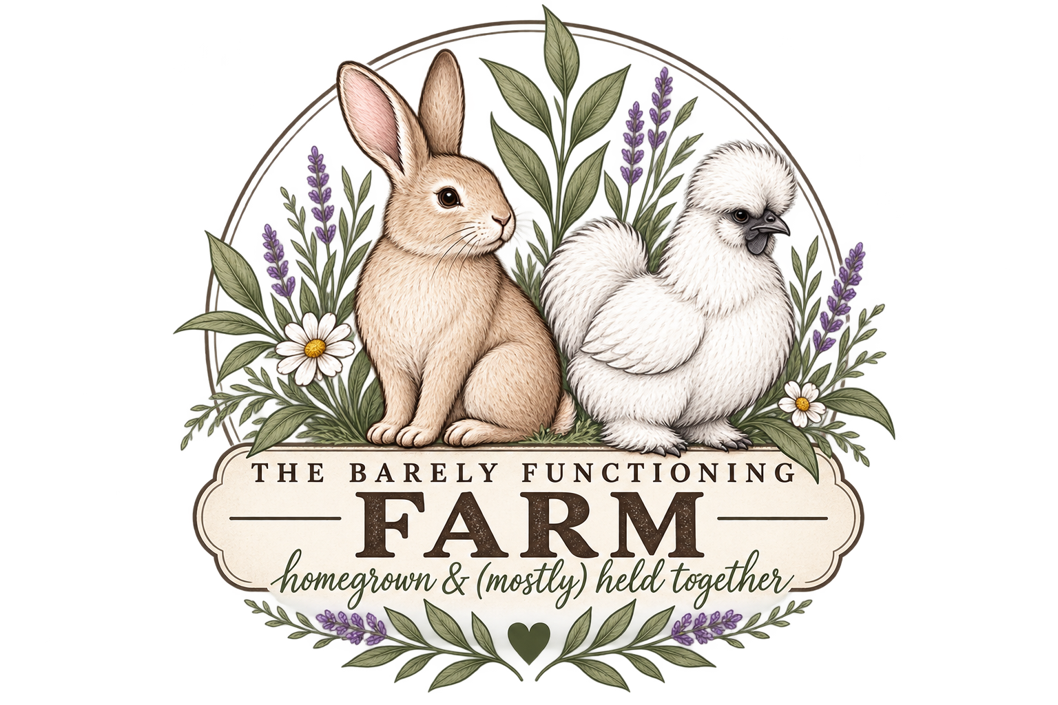 The Barely Functioning Farm logo - homegrown and mostly held together