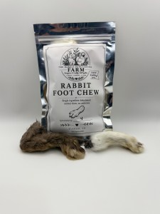 Packaged rabbit feet dog treats