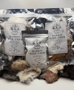 Packaged rabbit hide dog chews
