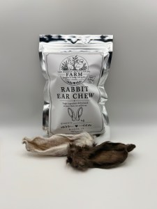 Packaged rabbit ear dog treats